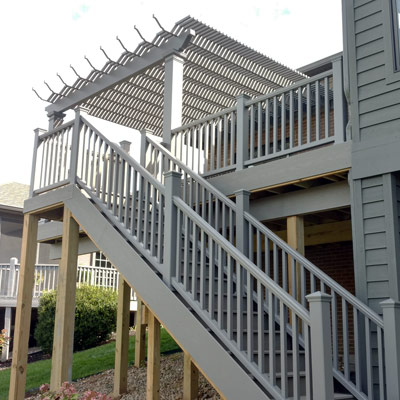 hand built stairs up to back porch